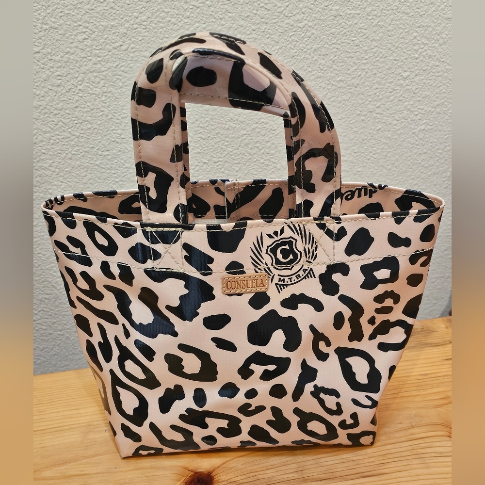 Consuela Leopard Print Tote Bag - Black and Cream